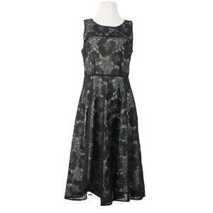 Ann Taylor Dress Sz 4 Black Grey Floral Lined Zip Nylon Polyester Dress